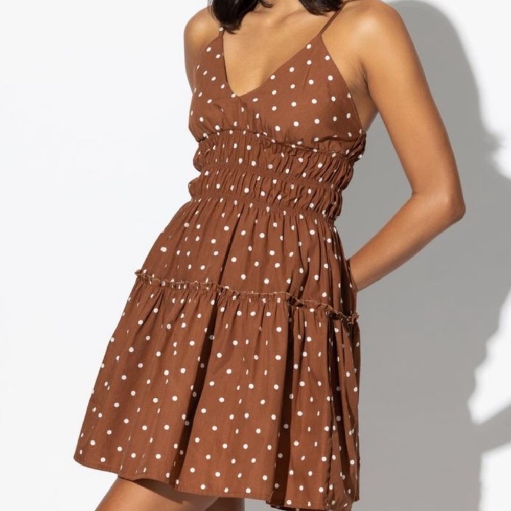Lusana Brown Polka Dot Dress